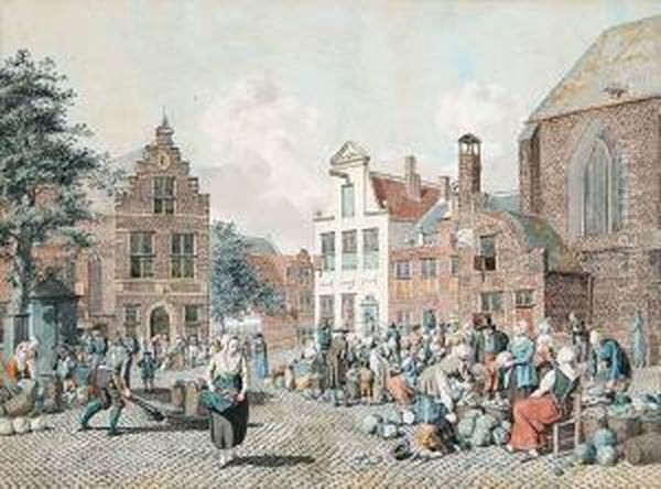 Untitled - The Town Market Oil Painting by Johannes Huibert Prins