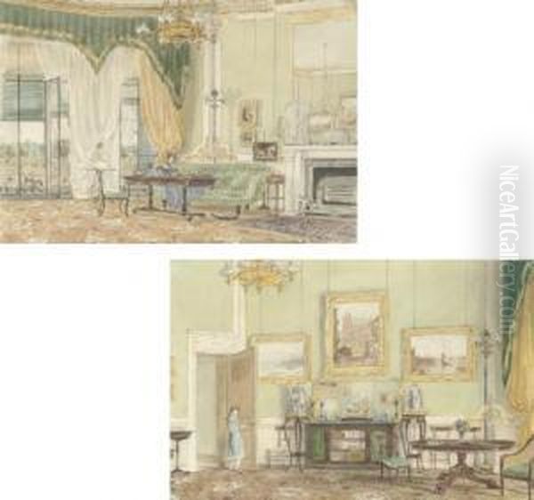 Two Interiors Of The Drawing Room At 4, Seamore Place, London Oil Painting by Emily Rebecca Prinsep