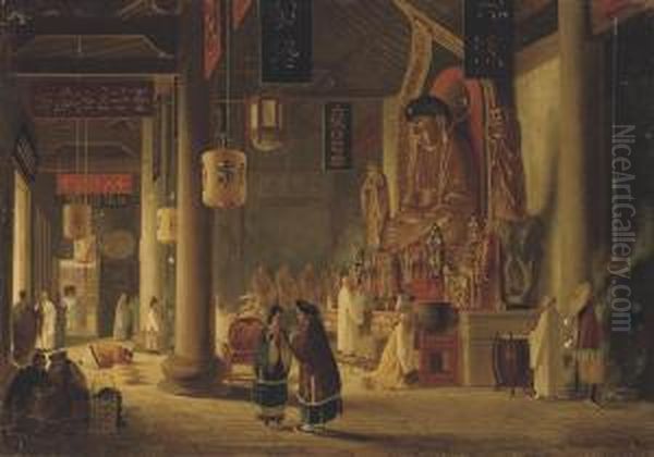 Interior Of The A-ma (ma Kok) Temple, Macao Oil Painting by William Prinsep