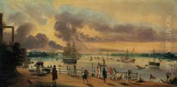 Views Of The Hooghly River, Calcutta Oil Painting by William Prinsep