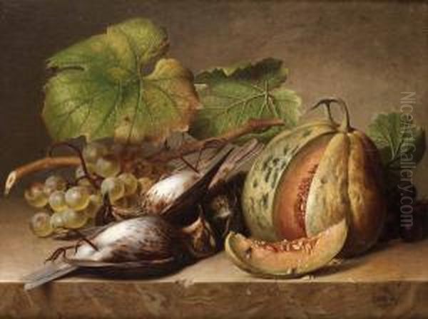 Stilleben Med Frukter Och Doda Faglar Oil Painting by Christian August Printz