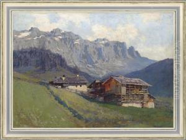 An Alpine Landscape Oil Painting by Karl Ludwig Prinz