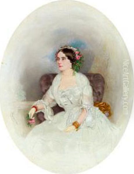 Dama Seduta In Abito Bianco Oil Painting by August Prinzhofer