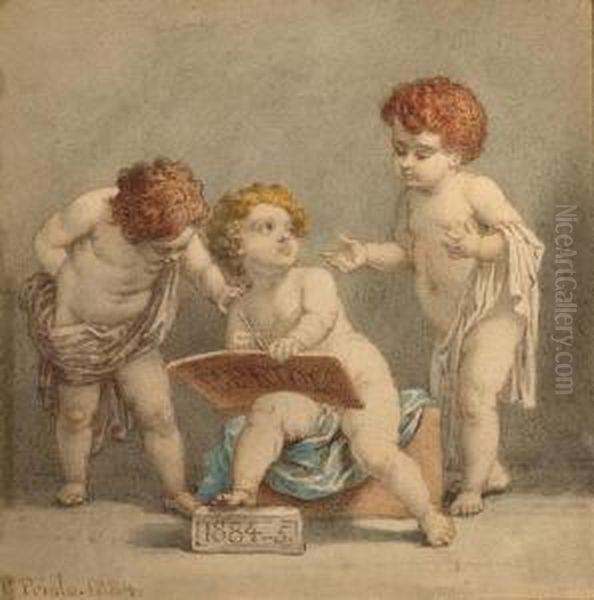 Trois Putti. 1884 Oil Painting by Francesco Paolo Priolo