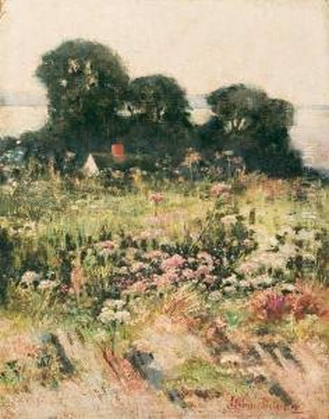 Landscape With Flowers Oil Painting by J. Ambrose Pritchard