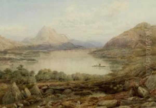 A Scottish Mountain Scene From The Edgeof Loch Maree Oil Painting by Thomas Pritchard