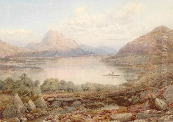 A Scottish Mountainscene From The Edge Of Loch Maree Oil Painting by Thomas Pritchard