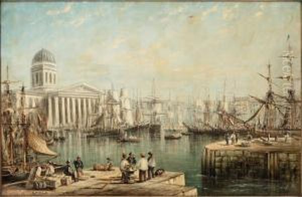 Motif With Port And Ship Oil Painting by Samuel Pritchett