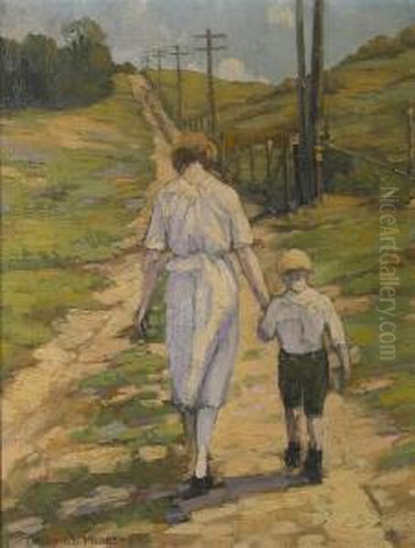 Two Figures On A Country Road Oil Painting by Thorwald Probst