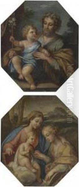 Virgin And Christ Child With St. Catherine; Christ Child With Joseph Oil Painting by Andrea Procaccini