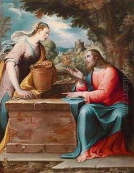 Christusund Die Samariterin Am Brunnen Oil Painting by Camillo Procaccini