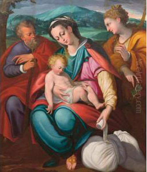 Sacra Famiglia Con Santa Caterina Dalessandria Oil Painting by Ercole Ii Procaccini