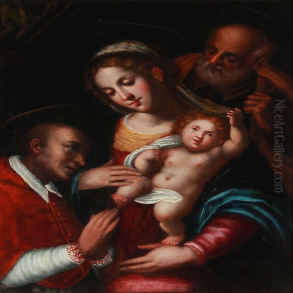 The Holy Family And A Cardinal In Prayer Oil Painting by Giulio Cesare Procaccini