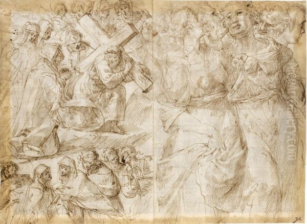 Christ On The Way To Calvary And Another Group Of Figures Oil Painting by Giulio Cesare Procaccini