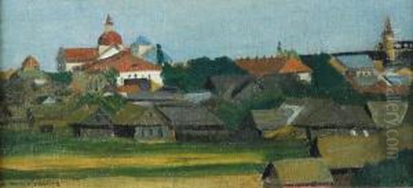 Nieswiez Oil Painting by Antoni Stanislaw Procajlowicz