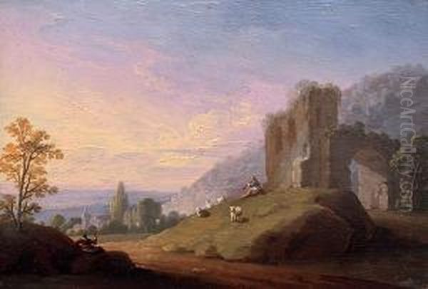 Romantic Landscape With A Ruin I Oil Painting by Frantisek Xaver Prochazka