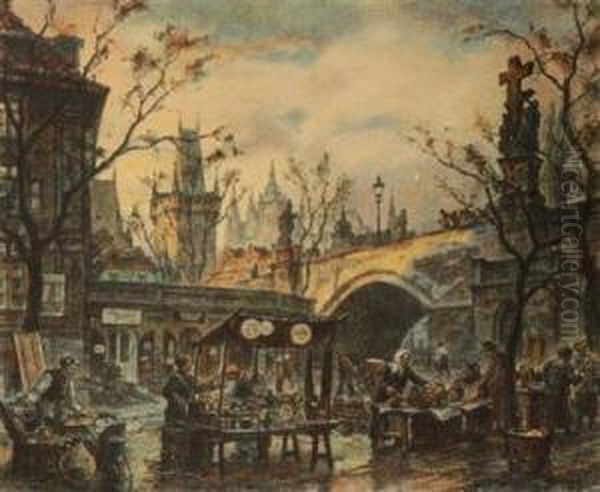 The Market In Kampa Oil Painting by Jaro Prochazka