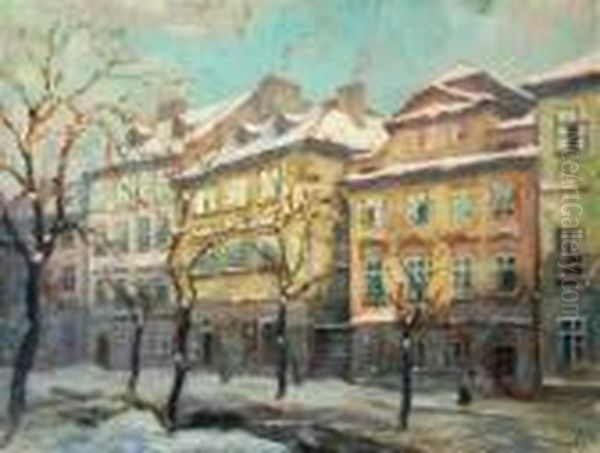 An Old-prague Motif Oil Painting by Jaro Prochazka