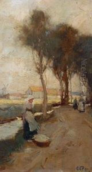 A Girl Resting On A Lane Oil Painting by Adam Edwin Proctor