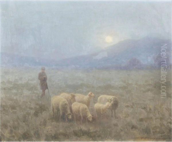 Shepherd And His Flock Oil Painting by Georgios Prokopiou