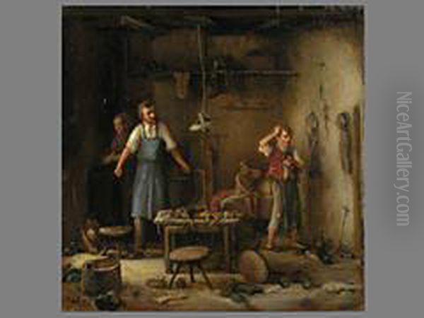 In Der Werkstatt Oil Painting by Friedrich Anton Otto Prolls