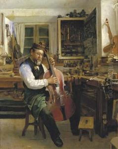 The Violin-maker Oil Painting by Friedrich Anton Otto Prolls