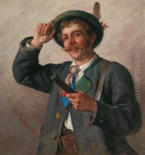 Young Hunter Oil Painting by Friedrich Anton Prolss