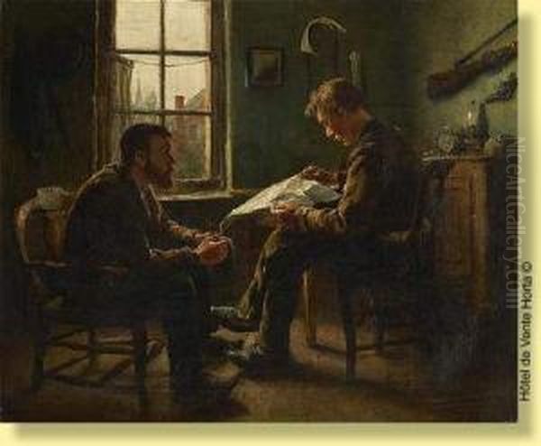 La Lecture Du Journal Devant La Fenetre Oil Painting by Frans Proost