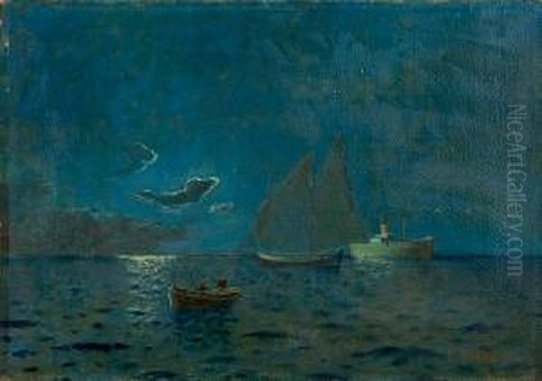 Moonlight Sailing Oil Painting by Emilios Prosalentis