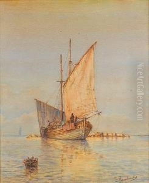 Becalmed Sailing Boat Oil Painting by Emilios Prosalentis