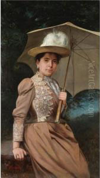 Woman With Umbrella Oil Painting by Pavlo Prosalentis