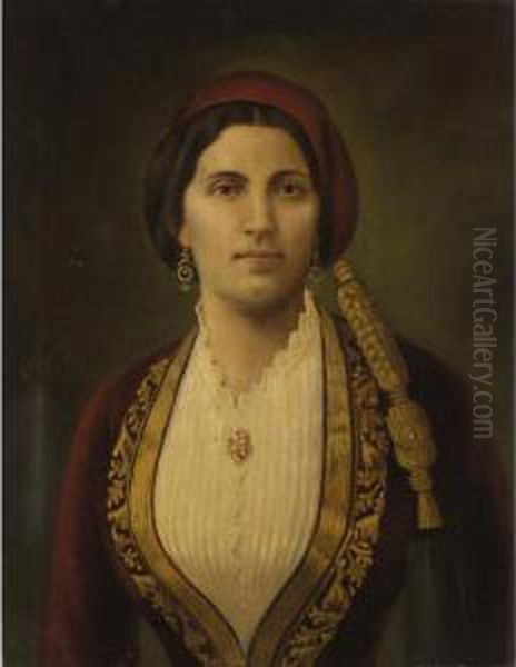 Portrait Of Kalidona Tricoupis Oil Painting by Spyridon Prosalentis