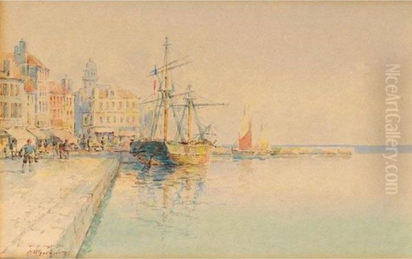 A Port Oil Painting by Spyridon Prosalentis