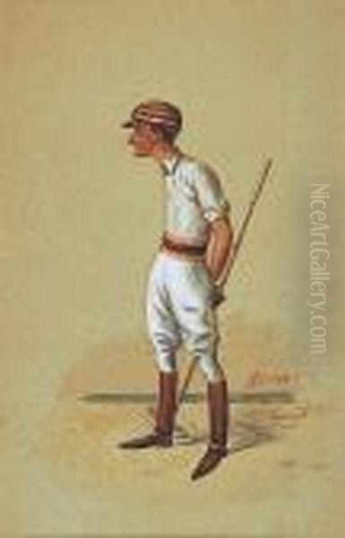 Portrait Of A Polo Player In Red Striped Cap Oil Painting by Liberio Prosperi