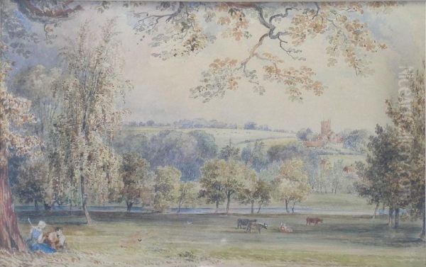 View Of Tichborne Church, Hampshire Taken From The Grounds Oftichborne Park Oil Painting by George Frederick Prosser