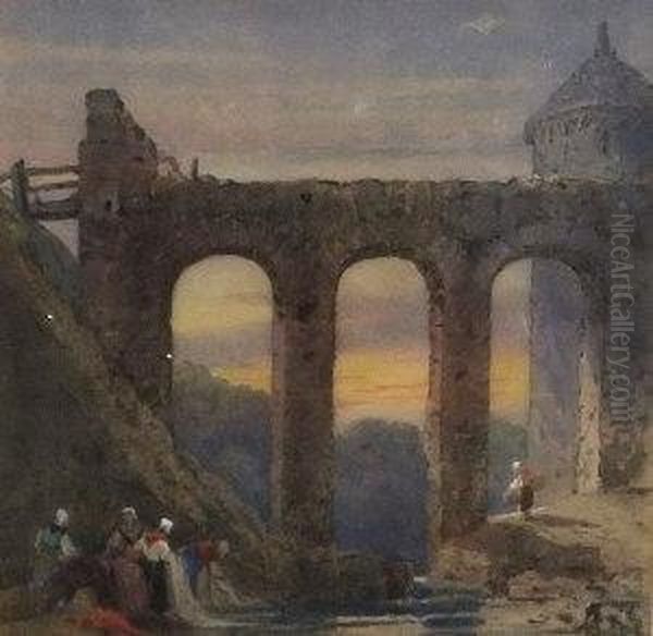 The Viaduct Oil Painting by Samuel Prout