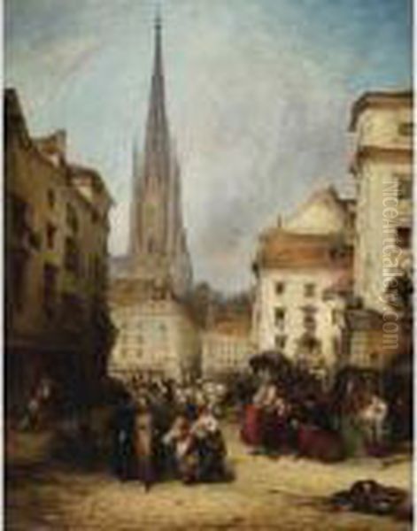 Vienna Market Day Oil Painting by Samuel Prout