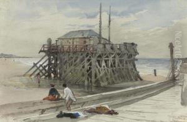 On The Jetty At Calais Oil Painting by Samuel Prout