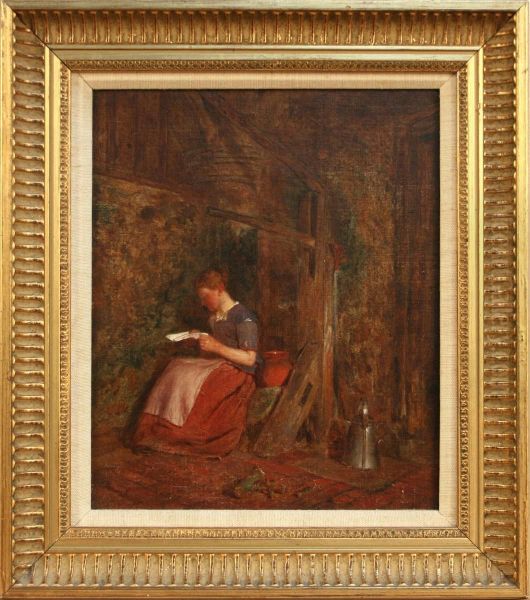 Woman Reading A Letter In A Cottage Interior Oil Painting by Alfred Provis