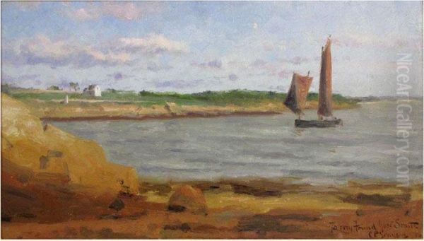 Ocean Inlet View With Sailboat Oil Painting by Clifford Provost Grayson