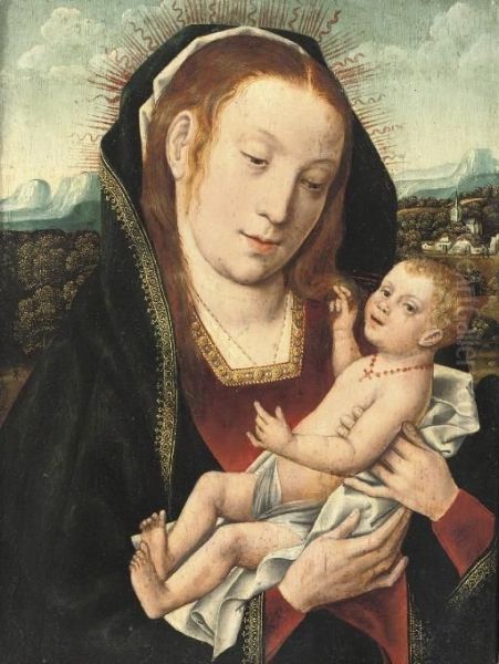 The Virgin And Child In An Extensive Wooded Landscape Oil Painting by Jan Provost