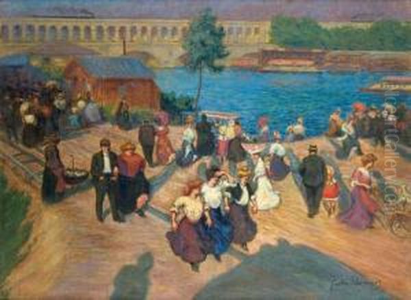 Le Quai De Javel, 1905
 Huile Sur Toile, Signee En Bas A Droite Oil Painting by Gaston Prunier