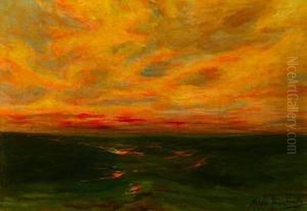 Sunset At Sea Oil Painting by Witold Pruszkowski