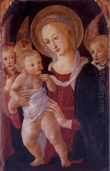 Madonna And Child With Angels Oil Painting by Pier Francesco Fiorentino Pseudo