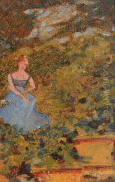 Dama In Giardino Oil Painting by Mario Puccini