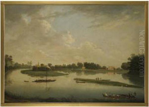 View Of Sunbury House Beside The River Thames At Chiswick Oil Painting by Herbert Pugh