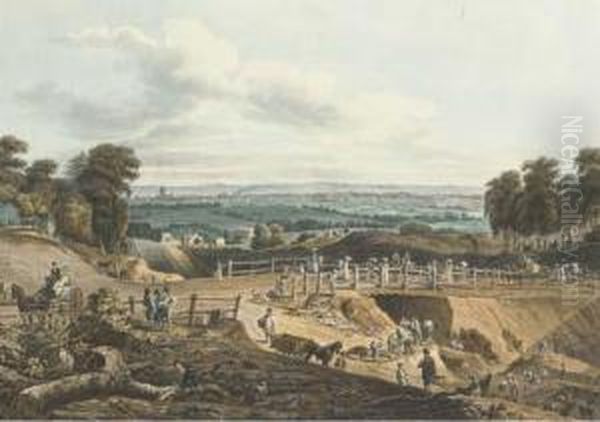 View Of The Excavated Grounds, For The Highgate Archway Oil Painting by Augustus Charles Pugin