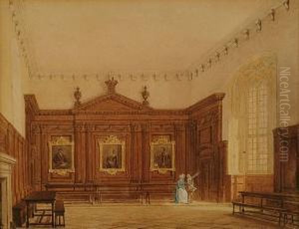 Hall Of Queens College, Cambridge Oil Painting by Augustus Charles Pugin