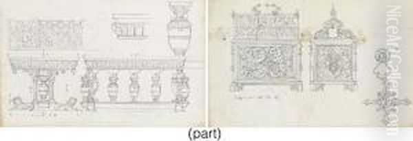 A Folio Of Fourteen Studies And Designs And Decorations For Furniture And Metalwork Oil Painting by Augustus Northmore Welby Pugin