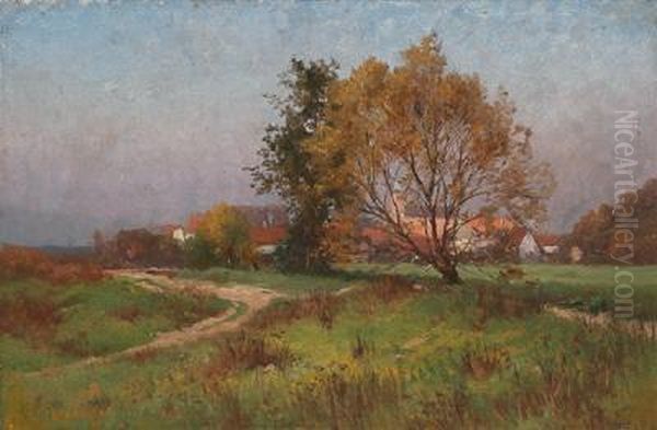 A Spring Landscape Oil Painting by Victor Puhonny